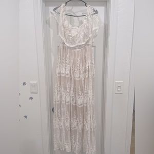 White and cream off the shoulder maxi dress from Vici Dolls size large